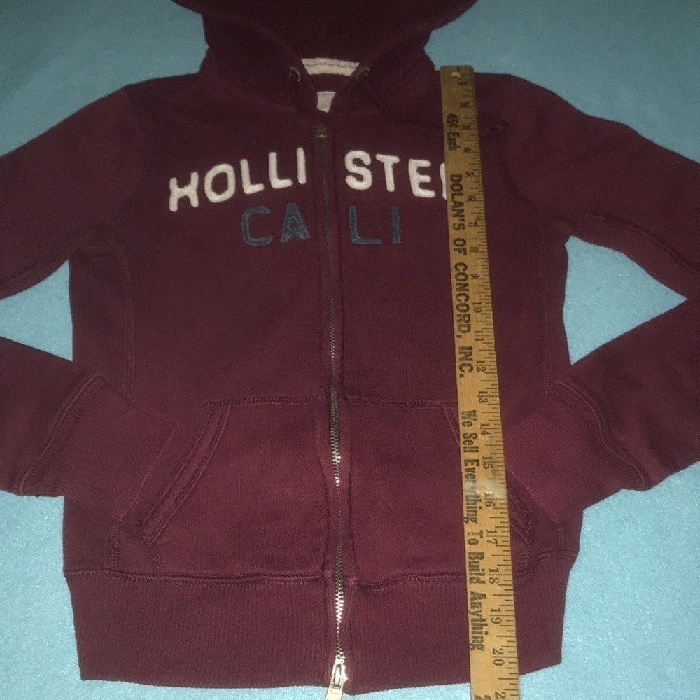 HOLLISTER Cali hoodie double zipper 2 front pockets burgundy long sleeve size XS - Picture 6 of 7